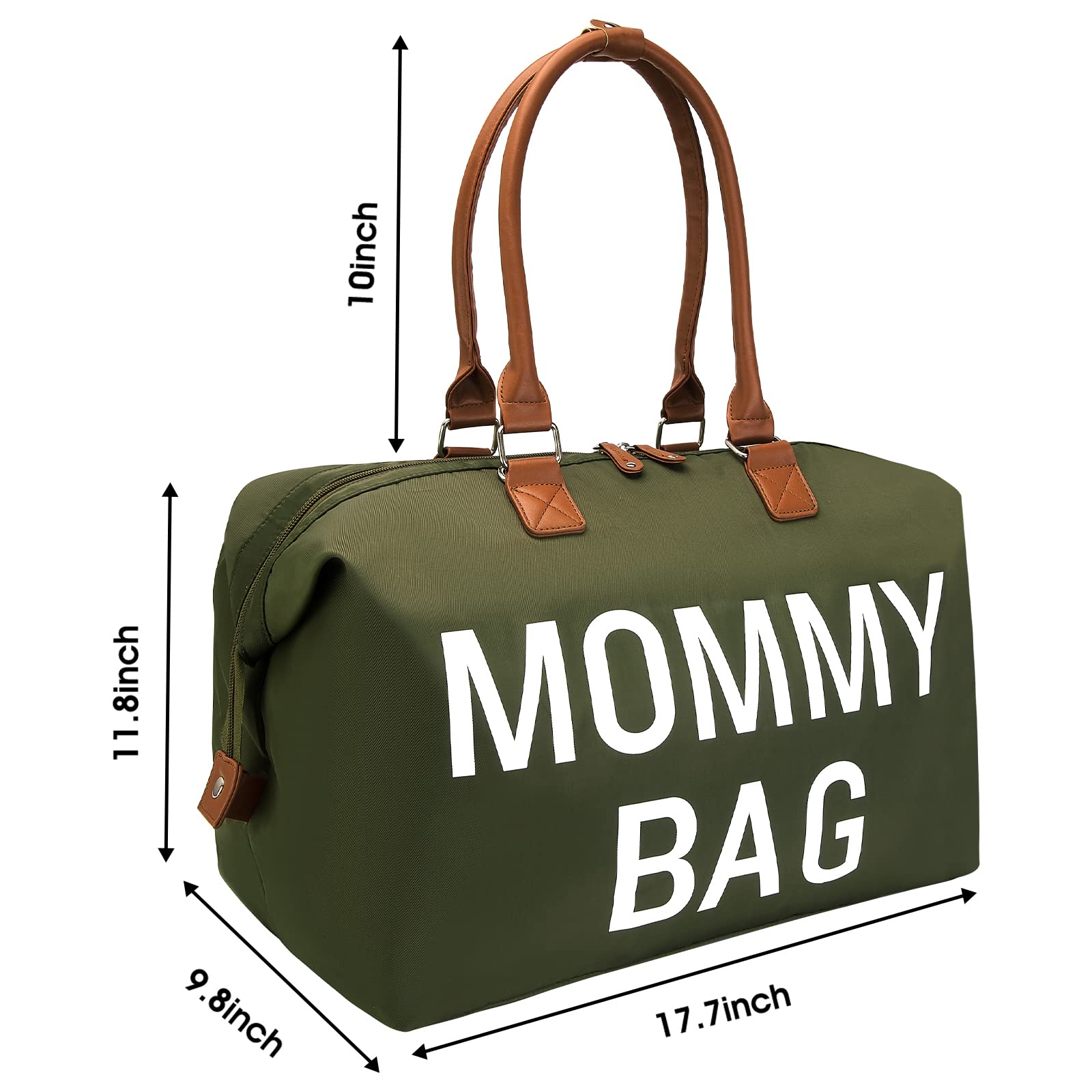 printe Mommy Bag for Hospital, Large Capacity Diaper Bag Tote for 2 Kids, Waterproof Hospital Bag for Labor and Delivery with Straps, Travel Baby Diaper Bag, Olive Green