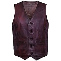 Men's Classic Smart Conker Brown Leather Waistcoat