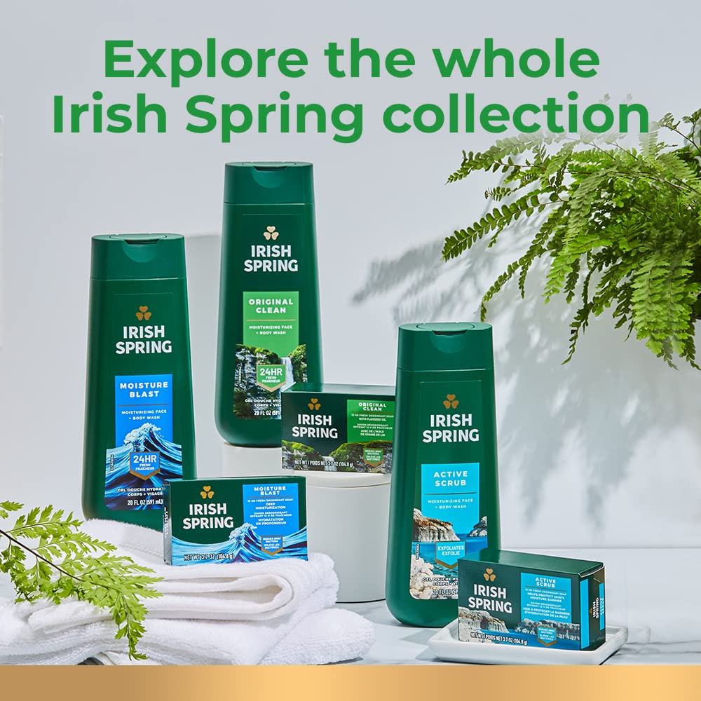 Irish Spring, Original Clean Body Wash for Men, Smell Fresh and Clean for 24 Hours, Cleans Body, Hands, and Face, Made with Biodegradable Cleansing Ingredients, 4 Pack, 20 Oz Bottle