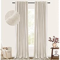 100% Blackout Shield Blackout Curtains for Bedroom Faux Linen Black Out Curtains 84 inch Length 2 Panels Set, Back Tab/Rod Pocket Thermal Insulated Curtains with Black Liner, 50W x 84L, Butter Cream