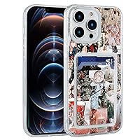 Aesthetic Phone Case for iPhone 14 Pro Max with Card Holder,Retro Winter Snow Collage Christmas Boho Cute Phone Case Cool Trendy Design Soft TPU Gift Cover Case for iPhone 14 Pro Max