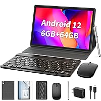 Android Tablet 2 in 1 Tablet, 10 inch Android 12 Tablet 6GB+64GB with Keyboard, Tablets with Case Mouse Stylus,512GB Expandable Dual Camera, WiFi, Bluetooth, GMS Certified Tablet PC(Silver)