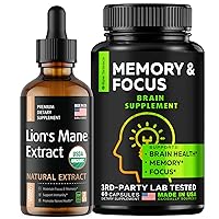 Mind and Memory Enhancement - Nootropics Brain Support & Enhanced Mental Focus & Clarity - Huperzine A, Phosphatidylserine, DMAE Supplements 60pcs and Lions Mane Mushroom Extract 2oz