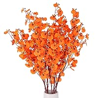 Artificial Orchids Flowers Bouquet Realistic Orchids Silk Bulk, 8PCS Faux Flowers Flowers Fake Orange Orchids Long Stem for Indoor Outdoor Wedding Home Office Decoration