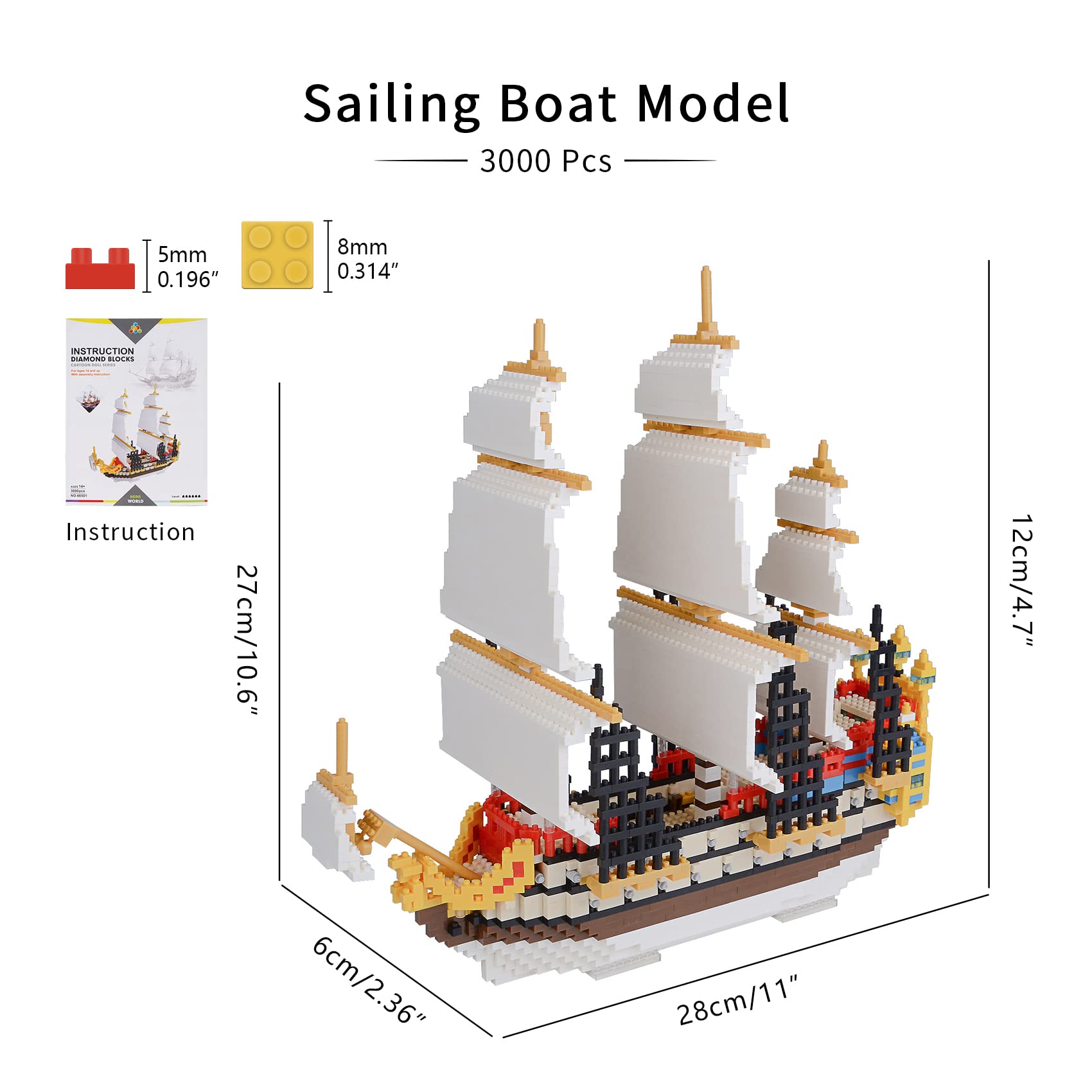 Geniteen Building Blocks Set, Pirates Ship Model Building Blocks Kits 3000 PCS Creative Sailboat Micro Mini Blocks