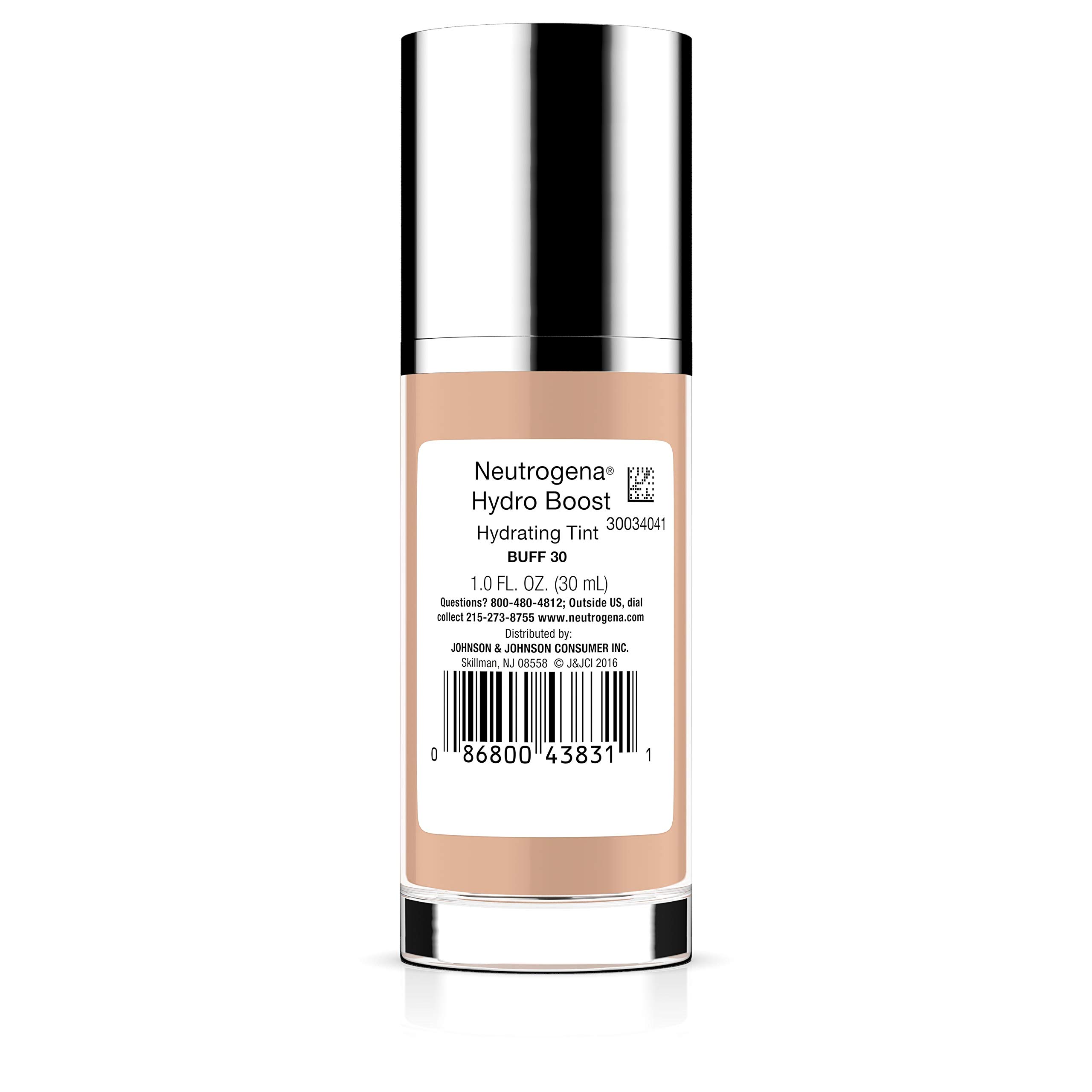 Neutrogena Hydro Boost Hydrating Tint with Hyaluronic Acid, Lightweight Water Gel Formula, Moisturizing, Oil-Free & Non-Comedogenic Liquid Foundation Makeup, 30 Buff Color, 1.0 fl. oz