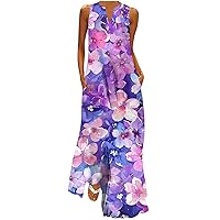 Elegant Maxi Dress for Women Sleeveless V Neck Beach Dresses 2024 Summer Trendy Floral Print Boho Flowy Tank Dresses