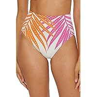 Trina Turk Women's Standard Sheer High Waisted Bikini Bottom, Cheeky Coverage, Tropical Palm Leaf Print, Swimwear Separates