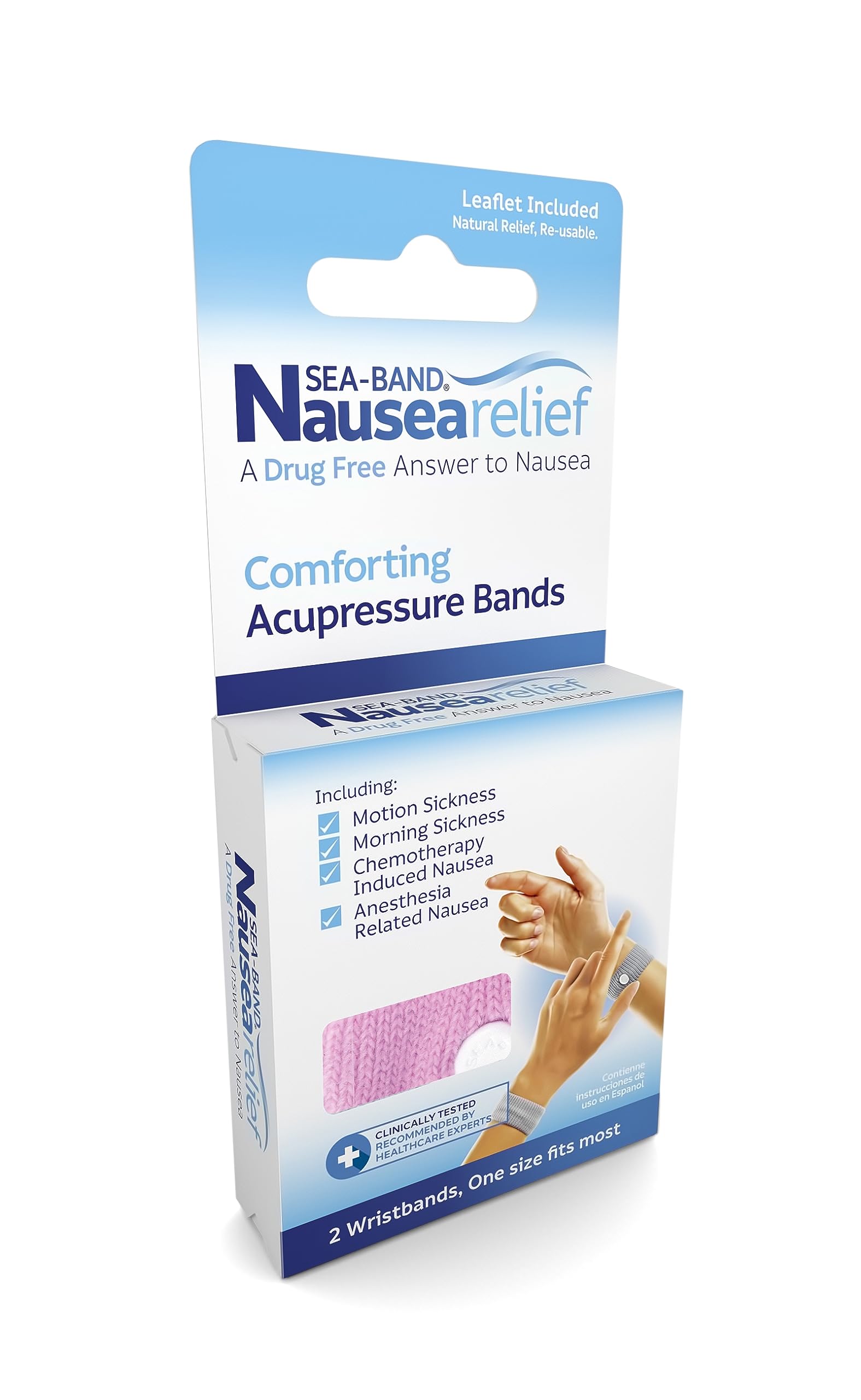 Sea-Band Anti-Nausea Acupressure Wristband for Motion & Morning Sickness - 1 Pair Pink