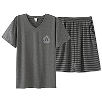 Mens' Cotton Pajamas Sets Fashion Short Sleeve and Shorts Nightwear Sets for Men Summer Casual Loungewear Sets