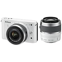 Nikon J2 10.1 MP HD Digital Camera with 10-30mm and 30-110mm VR Lenses (White)