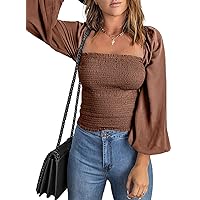 EVALESS Square Neck Tops Puff Long Sleeve Blouses for Women Dressy Casual Spring Fashion 2024