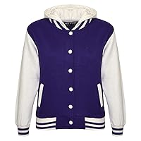 Kids B.B Hooded Plain Jacket Baseball Varsity Style Coat For Girls Boys 2-13 Yrs