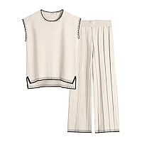 ANRABESS Women 2 Piece Outfits Casual Summer Sleeveless Tops Knit Pants Sweater Lounge Matching Sets 2024 Trendy Clothes