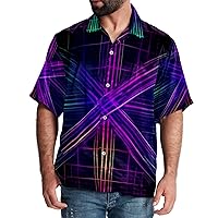 Hawaiian Shirt for Men Casual Button Down, Quick Dry Holiday Beach Short Sleeve Shirts Neon Art Cross,S