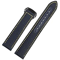 for Omega Seamaster 300 Fabric Leather Aqua Terra 150 cupuncture Needle Captain Woven Nylon Canvas Watch Strap 19mm 20mm 21mm 2mm Watchbands (Color : Blue Yellow Black, Size : 21mm)