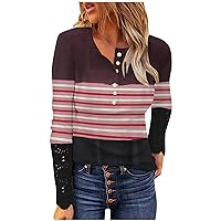 Womens Fashion Slim Shirts Classic Lace Long Sleeve Crew Neck Sweatshirt Blouses Hole Strip Plus Size Pullover