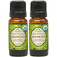 US Organic 100% Pure Lemongrass Essential Oil, USDA Certified Organic, Extracted by Steam Distillation Method, for Hair, Nail Polish Remover, Bees Attraction, and More. 10 ml, Value 2 Pack