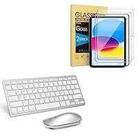 SPARIN 2 Pack Screen Protector & Bluetooth Keyboard Mouse Combo for iPad 10th Generation-Silver White
