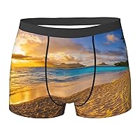 Sunset Hawaiian Palm Tree Print Men's Boxer Briefs Trunks Underwear Soft Comfortable Bamboo Viscose Underwear Trunks Black