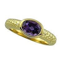 Carillon Amethyst Oval Shape 8X6MM Natural Non-Treated Gemstone 14K Yellow Gold Ring Gift Jewelry for Women & Men