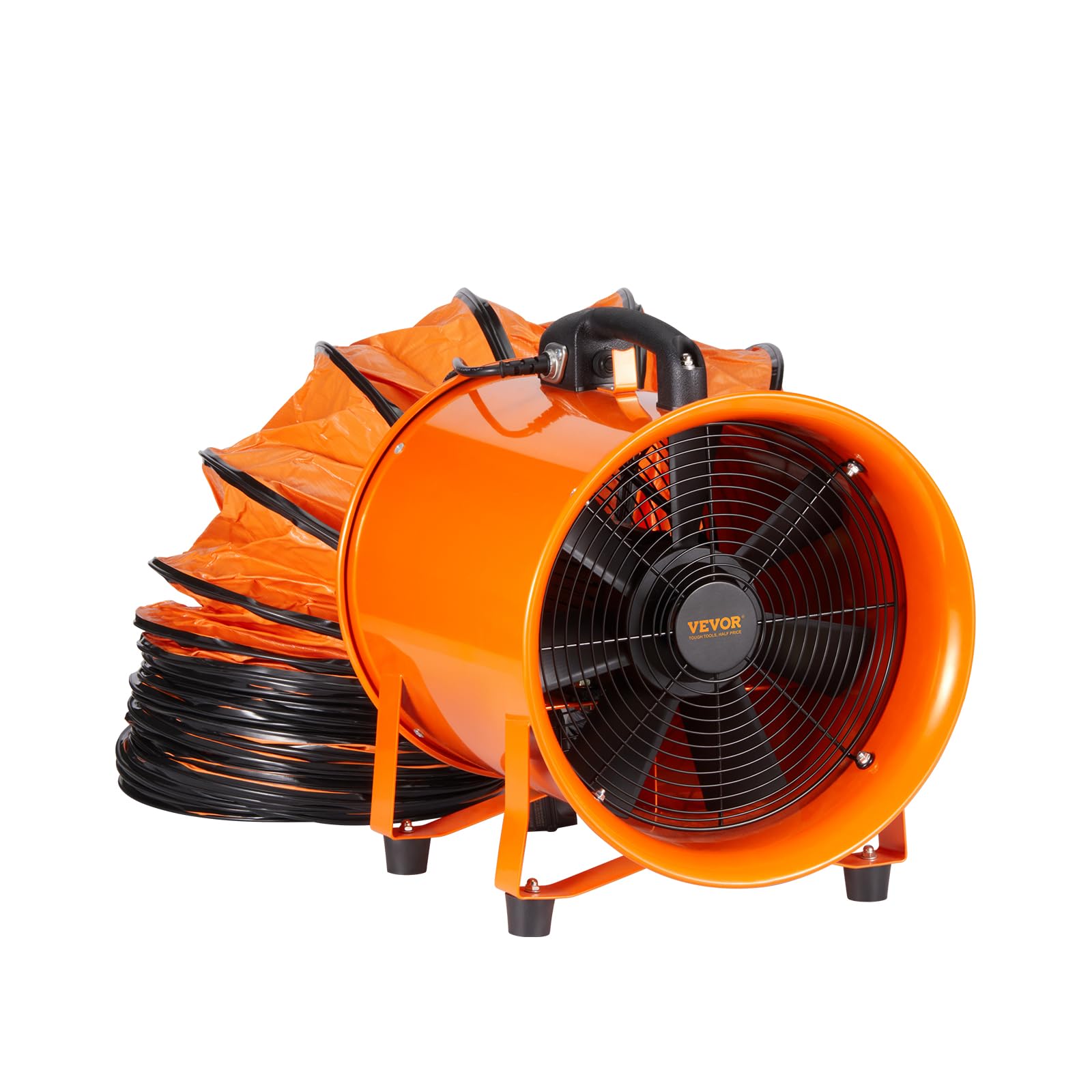 VEVOR Portable Utility Blower Fan, 12 Inch 585W 3198 CFM Heavy Duty Cylinder Axial Exhaust Fan with 33ft Duct Hose, Industrial Ventilator for Ventilating Workshops, Confined Space