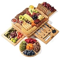 Bamboo Charcuterie Boards Gift Set - Simple Meat and Cheese Board Set with Charcuterie Board Accessories, Valentines Day Gifts for Her, Unique House Warming Gifts New Home - Home it