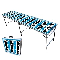 8-Foot Folding Portable Pong Table w/Optional Cup Holes & LED Lights - Carolina Football Field (Choose Your Model)