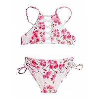 Girls Swimsuit Cherry Blossoms Criss Cross Tankini for Tween and Teen Girls