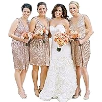 Lorderqueen Women's Rose Gold Bridesmaid Dress Sequin Formal Evening Prom Gown