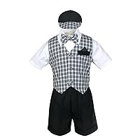 Baby Boy Formal Black Gingham Checks Vest Bow Suits Shorts Sets Hat 2T-4T