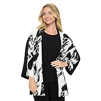 Jostar Women's Print Kimono Cardigan - 3/4 Sleeve Printed Open Front Jacket