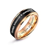 LerchPhi Custom Engrave Tungsten Ring, Personalized Mothers Day Gift for Wife from Husband, 4/6/8MM Rose Gold Stepped Edge with Black Matte Satin Finish