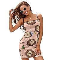 Cartoon Hedgehogs Sundresses for Women Casual Summer Dresses Sexy Slip Dress Backless Mini Dress