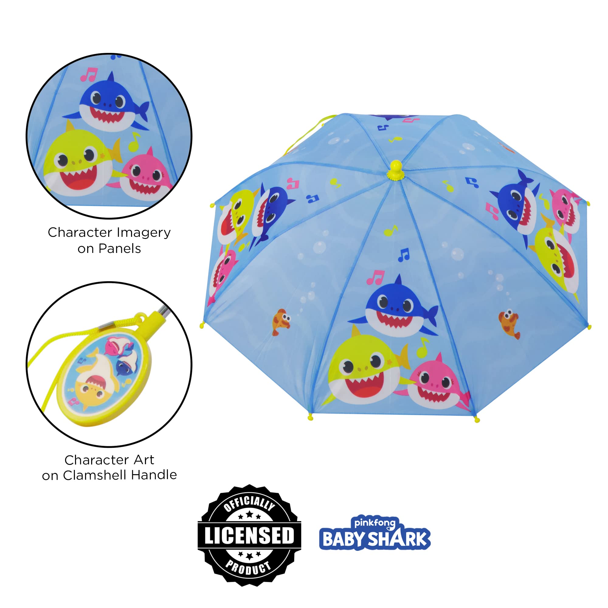 Nickelodeon Umbrella and Poncho Raincoat Set, Baby Shark Boys Rain Wear for Toddler 2-3 Or Kids 4-5