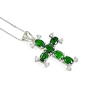 Natural Green Garnet Tsavorite 7X5 MM Oval Cut Holy Cross Pendant Necklace 925 Sterling Silver January Birthstone Tsavorite Jewelry Proposal Necklace Gift For Girlfriend (PD-8500)