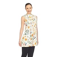 Women's Floral Print Sleeveless Pleated Tunic Top with Pockets