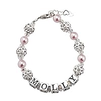 European Simulated Pearls Stylish Sparkly Sterling Silver Infant Bracelet (B107_PW)
