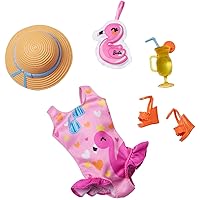 Barbie: My First Barbie Clothes, Fashion Pack for 13.5-inch Preschool Dolls, Swimsuit & Flamingo with Beach Accessories, Toys for Little Kids