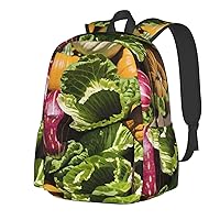 Various Vegetables Backpack Print Shoulder Canvas Bag Travel Large Capacity Casual Daypack With Side Pockets