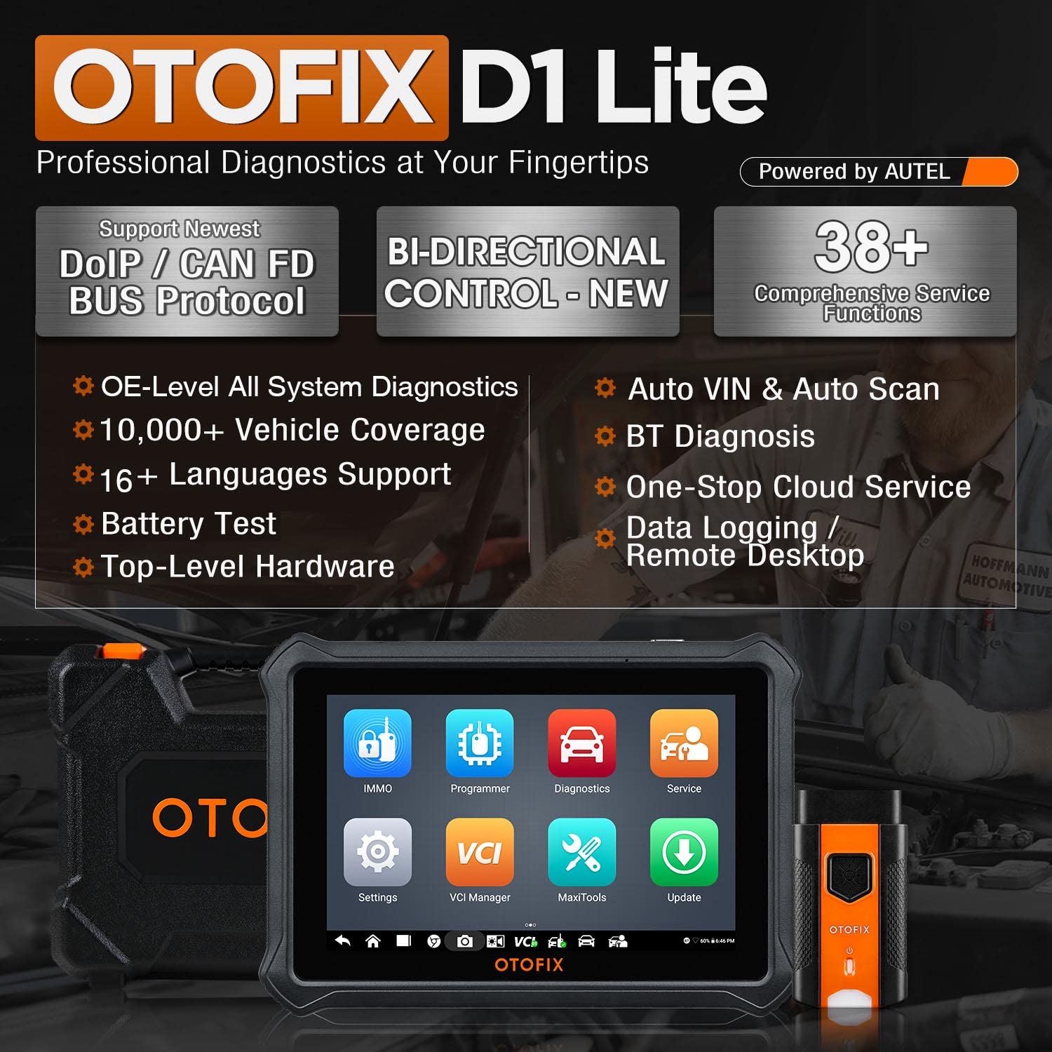 OTOFIX D1 Lite 2024 Bidirectional Scan Tool, Bluetooth OBD2 Scanner  Diagnostic Tool, 2 Years Free Update, 38+ Services, CANFD & DoIP Protocols,  All