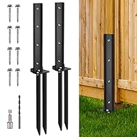 2 Pack Fence Post Anchor Kit, Heavy Duty Steel Fence Post Repair Stakes, Fence Post Anchor Ground Spike for Repairing Tilted Broken Wooden Fence Post, Black