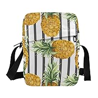 ALAZA Pineapples on Striped Background Crossbody Bag Small Messenger Bag Shoulder Bag with Zipper for Women Men