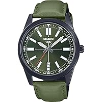 Casio MTP-VD02BL-3E Men's Black IP Green Dial Leather Band 3-Hand Analog Watch