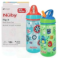 Iridescent Flip-it Kids On-The-Go Printed Water Bottle with Bite Proof Hard Straw - 18oz / 540 ml, 18+ Months, 2 Count (Pack of 1) Prints May Vary