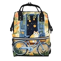 Flower Bicycle Cat Print Diaper Bag Multifunction Laptop Backpack Travel Daypacks Large Nappy Bag