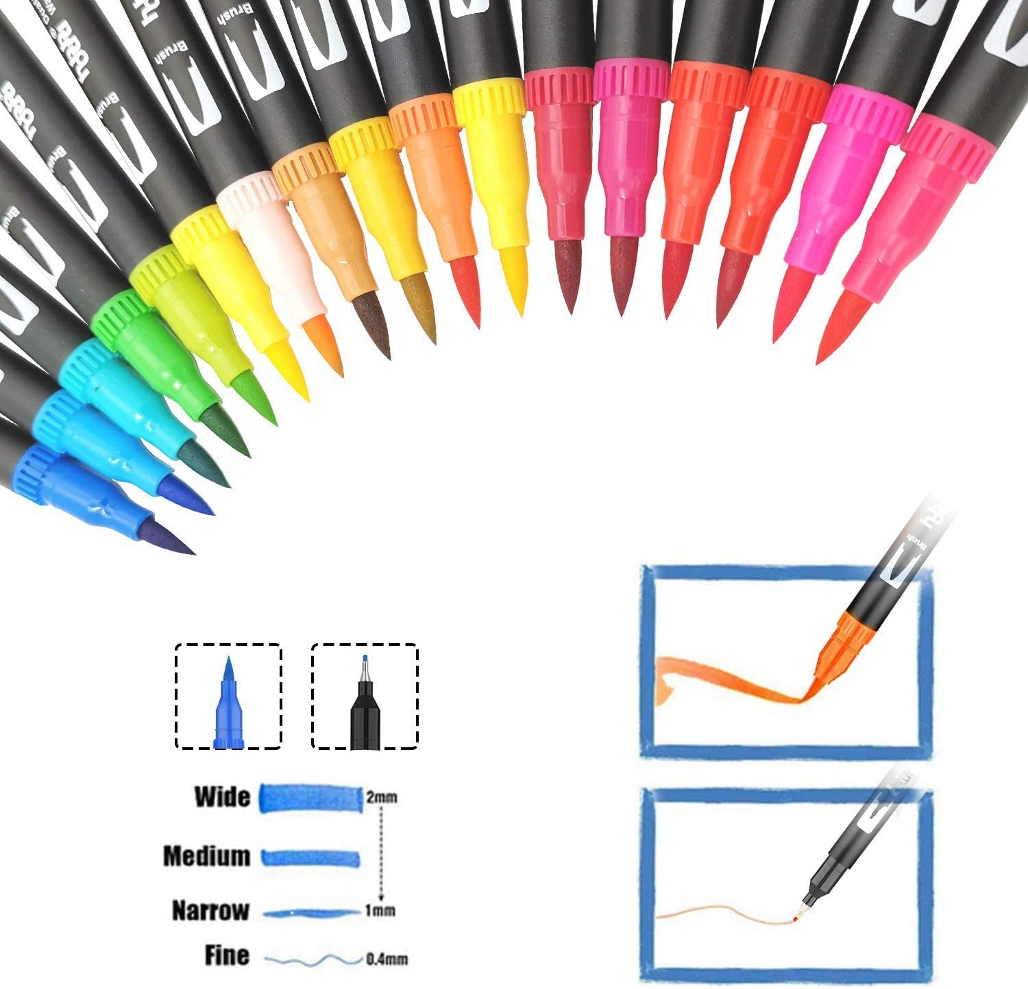 hhhouu 100 Colors Fine Tip Markers Dual Tip Brush Pens Art Markers Set for  Adult Coloring Drawing Bullet Journals Planners Hand Lettering Calligraphy