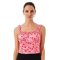 iiniim Sexy Ruffle Strap Crop Top for Women Y2k Heart Print Cute Cami Tank Top Summer Streetwear
