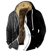 Men Coats Winter With Hood Fleece Lined Zip Up Coat Warm Casual Graphic Sport Jacket