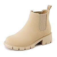 Athlefit Girls Ankle Boots Kids Comfortable Slip on Lug Sole Chelsea Booties for Toddler Little Kid Big Kids